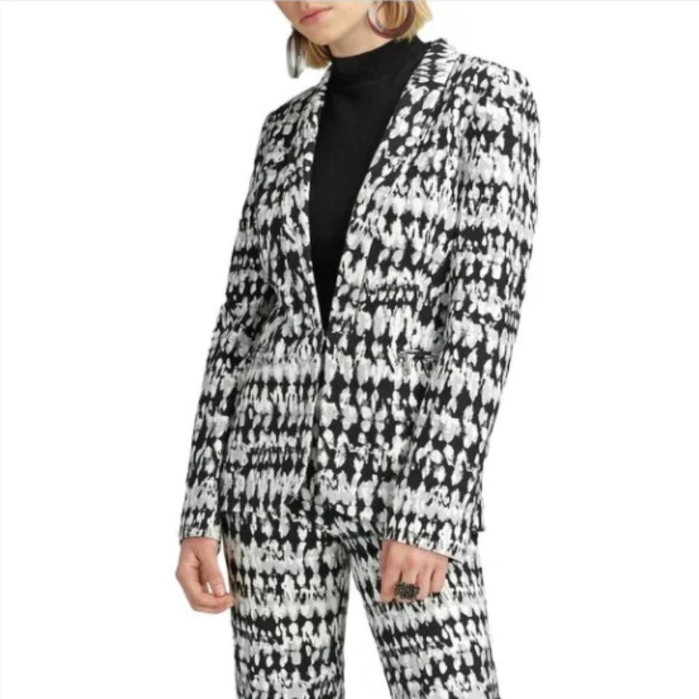 Badgley Mischka Studio Sylvie Stucco Print Notch Collar Stretch Blazer 6 NWT - Picture 2 of 13